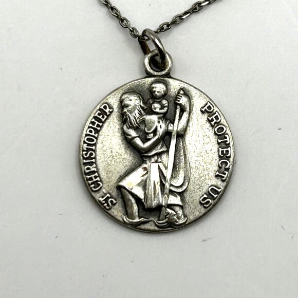 Sterling Silver St Christopher Medal Necklace 16” 925 Italy Chain Religious - Picture 8 of 9